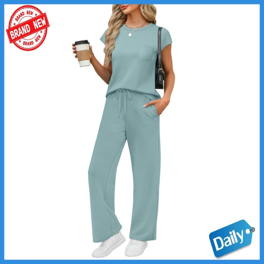 Women's Lightweight Cap Sleeve Lounge Set With Pockets